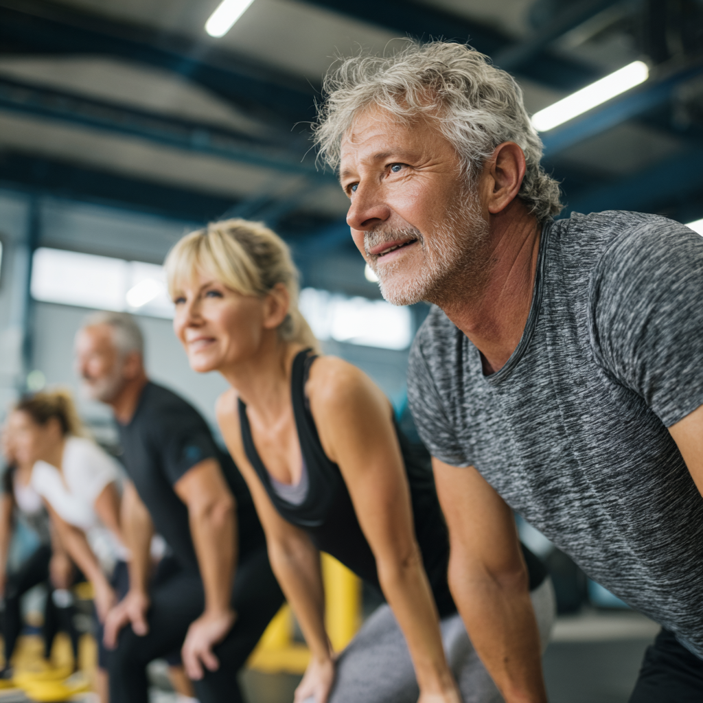 Middle-aged adults engaging in fitness training session